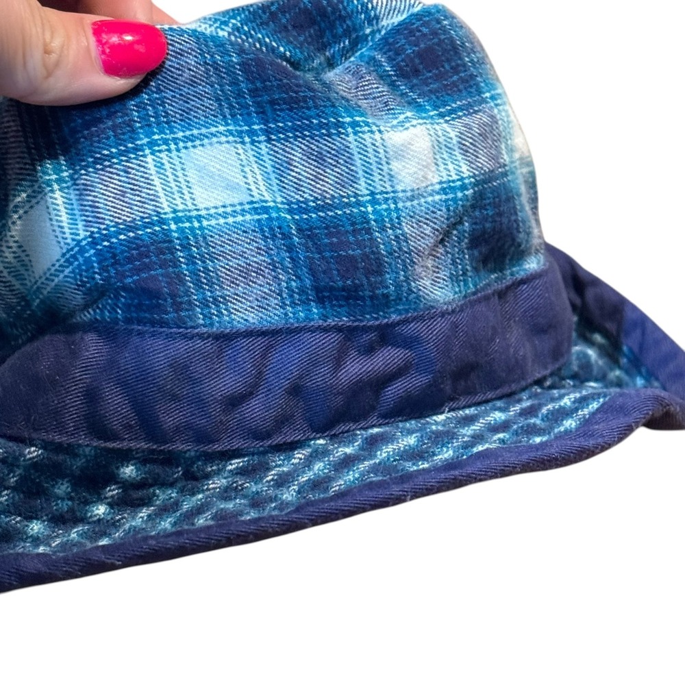 Baby Gap VTG 90s Blue Plaid Cotton Bucket Hat XS/S Navy Trim Flannel Style - Picture 7 of 11